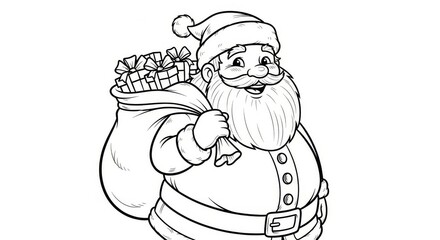 Cheerful Santa Claus Carrying Gift Bag Illustration for Coloring Fun