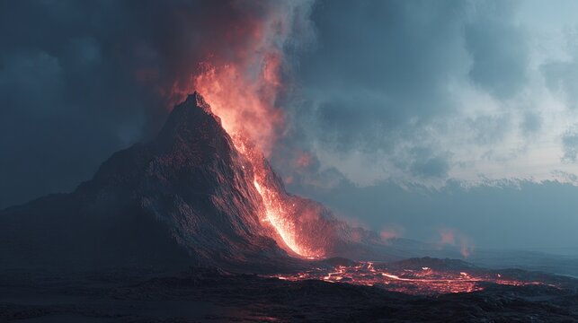 Lava erupting from volcanoes in the middle of the night - Powered by Adobe