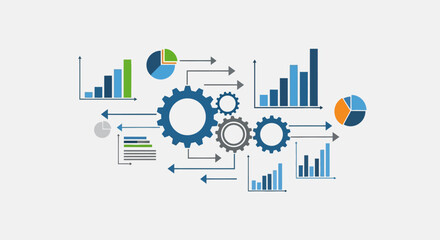 Obraz premium Data processing and analysis concept with gears and charts isolated on