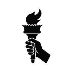 Hand holding a burning torch silhouette icon