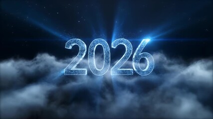 Illuminated 2026 numeric text glowing with an icy, crystalline effect, rising through ethereal clouds under a starry, mystical sky, symbolizing a bright new beginning and future - Powered by Adobe