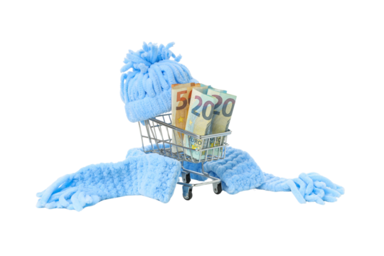 Woolen hats and scarves show winter spending, isolated on white, PNG