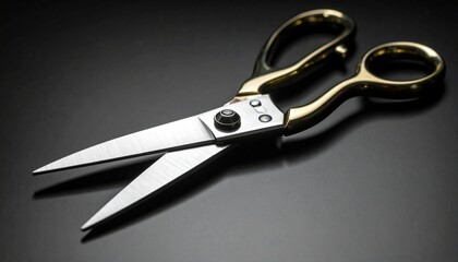 Ornate scissors with golden handles and metallic blades on dark surface showcasing vintage craftsmanship and elegant design