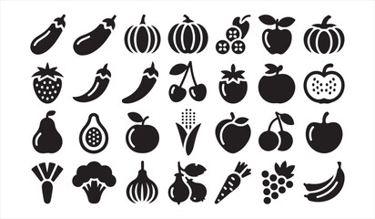 Silhouette Produce Collection Featuring Mixed Fruits and Veggies for Food Design