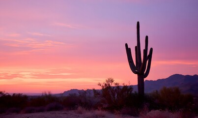 Arizona Saguaro at sunset pinkish hues