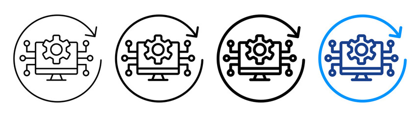 Digital Processing Icon Different Style Outline Collection Set