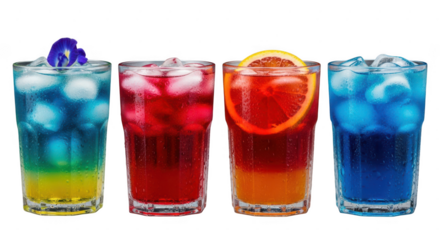 Assorted colorful cocktails isolated on transparent background, a vibrant collection of refreshing beverages perfect for summer parties, bars, and social gatherings, a tasty treat