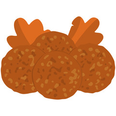 Four Brown Falafel Balls with Orange Leaves Behind on White Background
