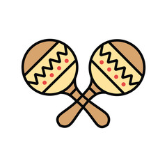 Two crossed maracas with decorative patterns are positioned over a white background