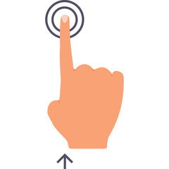 Human finger pressing circular button icon for digital interface and interaction with transparent background illustration