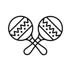 Black outline shows two maracas crossing each other in a simple line on white background