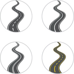 Curvy winding road seen from above, isolated on a transparent background. Vector illustration of a twisting roadway