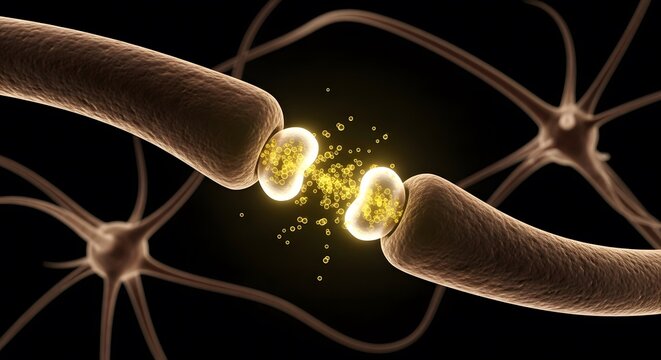 Neurotransmission process , Synapse illustration showing neurotransmitters, neuronal cells,