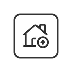 Real Estate Home House Add Plus line icon – house with plus sign outline vector for property expansion, new listing, add home UI