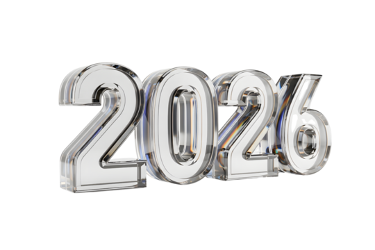 Shiny chrome 2026 numbers on black background