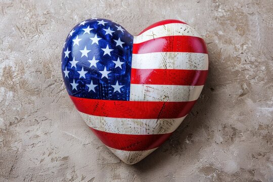 American flag painted on heart shape celebrating independence day, president's day or memorial day