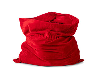 Red Santa Claus sack full of presents, PNG with transparent background. Festive Christmas bag, velvet texture, perfect holiday design element for seasonal projects.