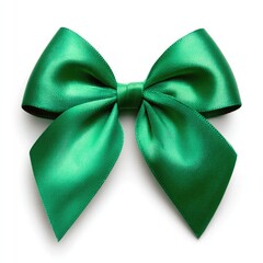 Elegant green satin ribbon bow on white background perfect for gift wrapping and decoration