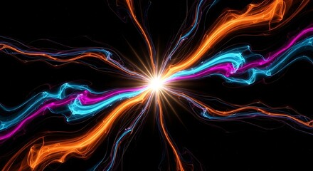 Abstract bright glowing lines creating powerful energy burst on black background