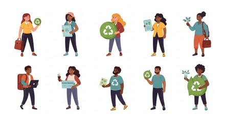 Diverse group of people promoting recycling and sustainable living for environmental conservation effort