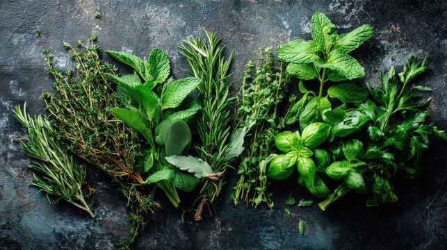 Fresh aromatic herbs collection for cooking