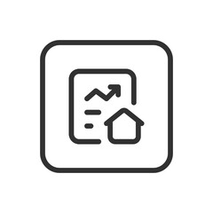 Real Estate Home House Price Arrow Up line icon &ndash; house with price tag and upward arrow outline vector for rising property value, market growth, investment appreciation UI
