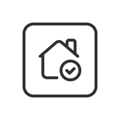 Real Estate Home House Checkmark line icon &ndash; house with checkmark outline vector for verified listing, property confirmed, home inspection passed UI