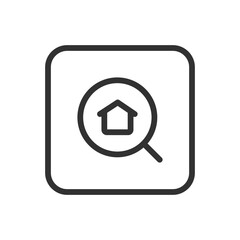 Real Estate House Search line icon &ndash; house with magnifier outline vector for property search, home finder, real estate listing discovery UI