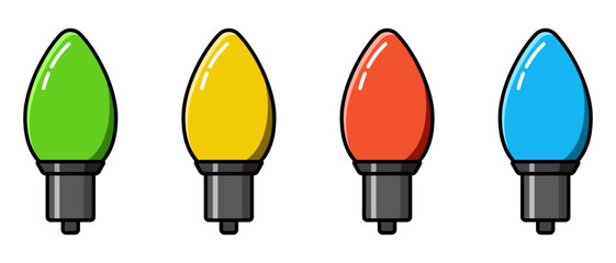 Modern bulbs. Colorful light bulbs. Colorful lights for decoration. Holiday ornaments set. Vector illustration