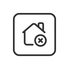 Real Estate House Delete Reject line icon &ndash; house with cross/trash outline vector for property removal, listing cancellation, rejected offer UI