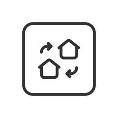 Real Estate Home House Change line icon &ndash; house with swap arrows outline vector for property transfer, home exchange, relocation update UI