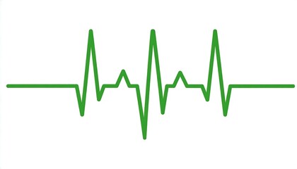 Minimalist green heartbeat line on white. Simple, vector graphic for health or medical themes, clean and modern
