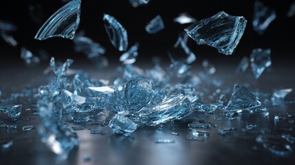 Obraz premium Shattered glass fragments on black background, 3D render.