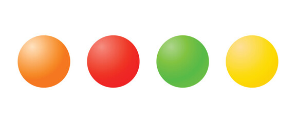 Set of Four 3D Gradient Sphere Icons or Glossy Buttons in Red Green Yellow and Orange Colors