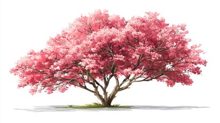 Fototapeta premium Watercolor vector of a blooming tree, side view on white, ideal for landscaping, architectural drawings, and botanical garden elements.