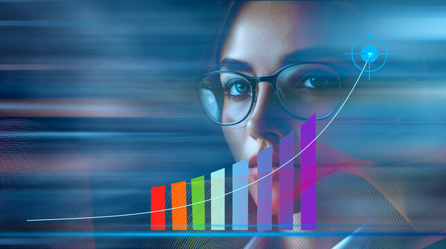 Business woman success growth chart strategy planning goal achievement