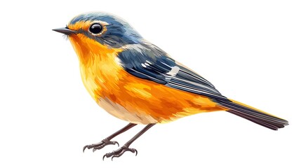 A vibrant colorful bird with orange and blue plumage illustrated and isolated on a white background