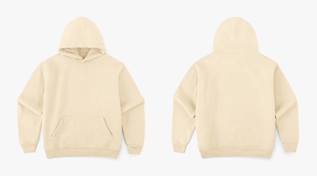 beige hoodie comfort, hoodie photo for mockup front and back view isolated on white background, beige hoodie mockup