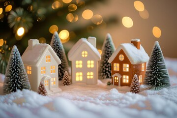 Cozy Miniature Christmas Village Scene with Warm Winter Lights