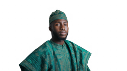 Person in traditional attire for Kwanzaa, AI, PNG