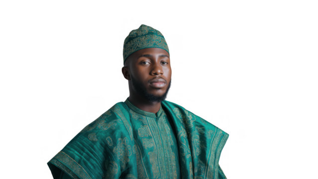 Person in traditional attire for Kwanzaa, AI, PNG