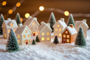 Cozy Miniature Christmas Village Scene with Warm Winter Lights