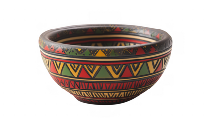 A vibrant bowl features intricate African designs, AI, PNG