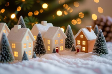 Cozy Miniature Christmas Village Scene with Warm Winter Lights