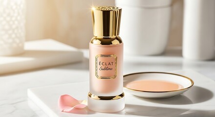 Luxury cosmetic bottle golden cap studio light.