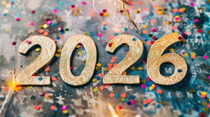 Year 2026 celebration with confetti festive background
