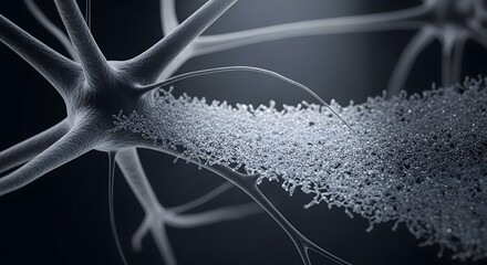 Neural network digital interface, Close-up of Neurons, Brain Cells, Synapses Connecting, Neural Ne