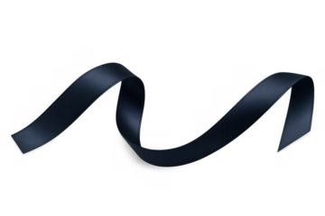 Black satin ribbon flowing in a wavy elegant design, symbolizing grief, awareness, remembrance, or decoration on transparent background