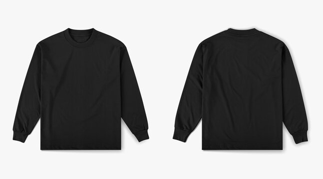 longsleeve t-shirt, regular longsleeve t-shirt black, tshirt photo for mockup front and back view isolated on white background