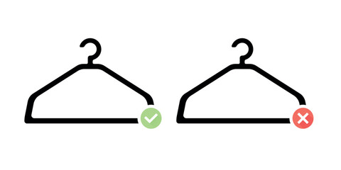 A hanger with a cross and a check mark on a white background. Hanger symbols.